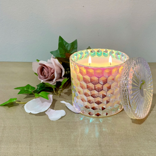 A Million Roses Pearl Iridescent Glass Jar Candle w/Lid