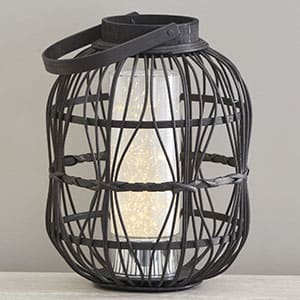 Black Bamboo Wavy LED Lantern