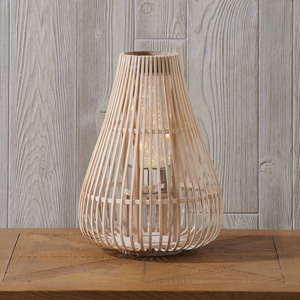 Whitewash Bamboo LED Lantern