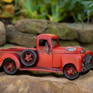 Vintage Style Metal Pick Up Truck, Red