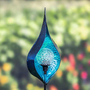 Blue Metal Raindrop Solar Garden Stake