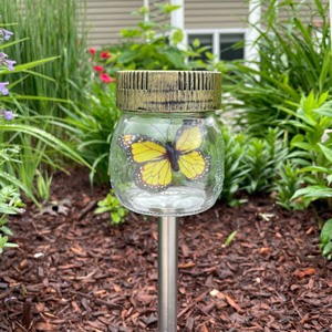 Butterfly in Jar Solar Garden Stake, Yellow