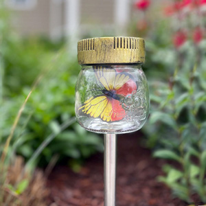 Butterfly in Jar Solar Garden Stake, Yellow/Orange