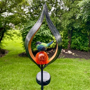 Bird on Sphere Solar Garden Stake, Amber
